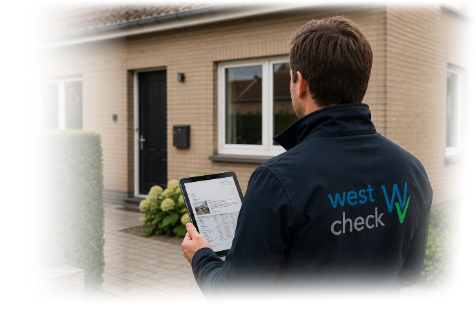 OVAM erkend asbestdeskundige van WestCheck tijdens inspectie van een woning